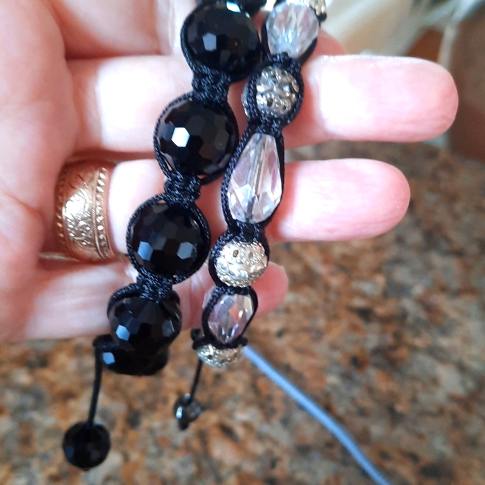 2 Boho sparkly bead and macrame bracelets